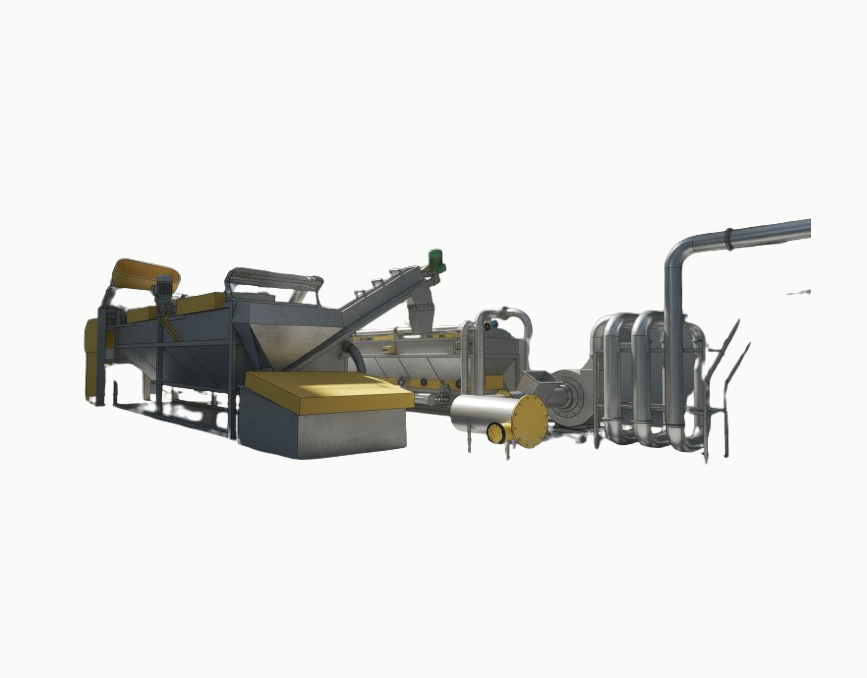 Drying line removing moisture from shredded polypropylene